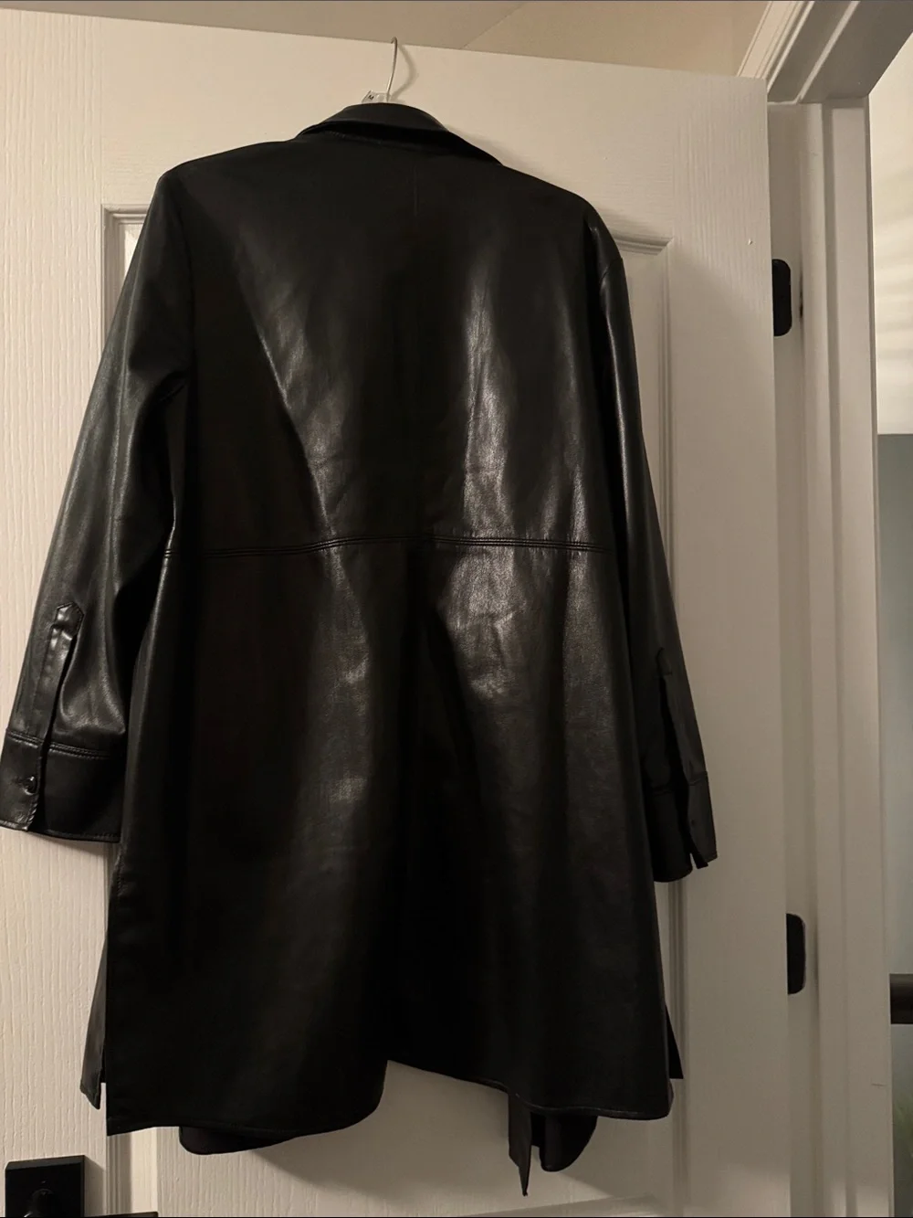 Chico's Black Faux Leather Long Shacket - Picture 3 of 3